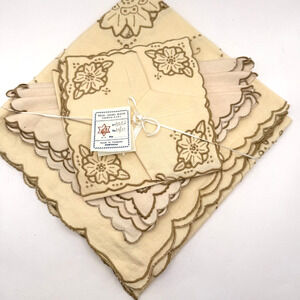 Vintage Madeira Linen Tablecloth & Napkin Set Cutwork Embroidery Portugal